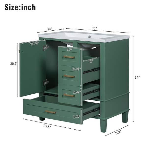 Green 30" Solid Wood Bathroom Vanity Cabinet with Sink Doors and ...